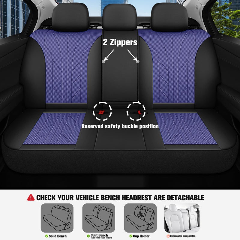 CAROMOP Luxury Faux Leather&Fabric Car Seat Covers Full Set with Breathable 3D Foam Back Support,Universal Comfortable Seat Covers for Cars,Trucks,SUVs, Front Armrests Compatible(5-Seat Black/Blue) - Image 4