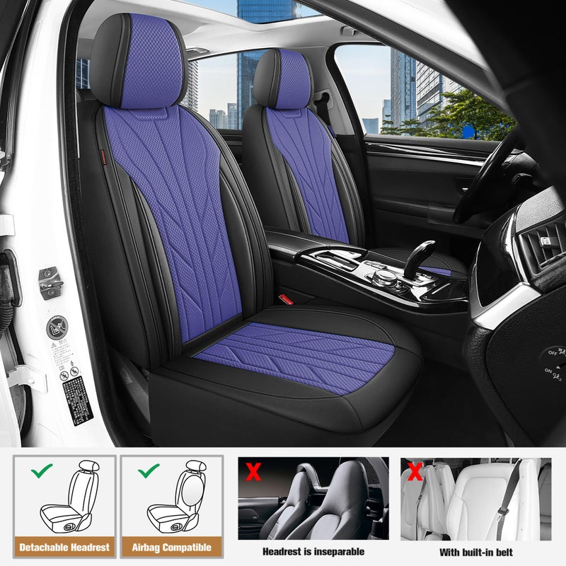 CAROMOP Luxury Faux Leather&Fabric Car Seat Covers Full Set with Breathable 3D Foam Back Support,Universal Comfortable Seat Covers for Cars,Trucks,SUVs, Front Armrests Compatible(5-Seat Black/Blue) - Image 2