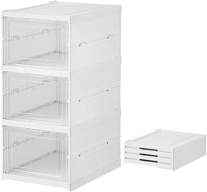PROSFIA Shoe Storage Boxes AssemblyFree Clear Solid Plastic 3 Tier Foldable Shoe Organizer Bins for Closet Space Saving Stackable Shoe Rack Sneaker Container Holder 1358x 1003x 779