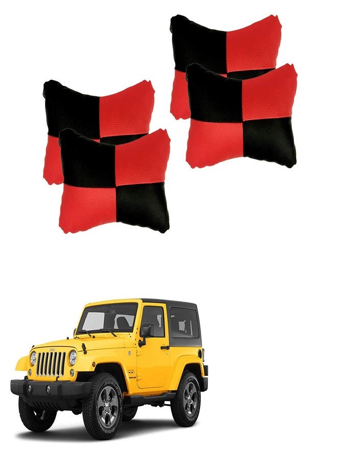 PulGos Red Universal Neck Rest Pillow Faux Leather Material in Check Design for All Cars (Pair of 2)_760 - Image 1