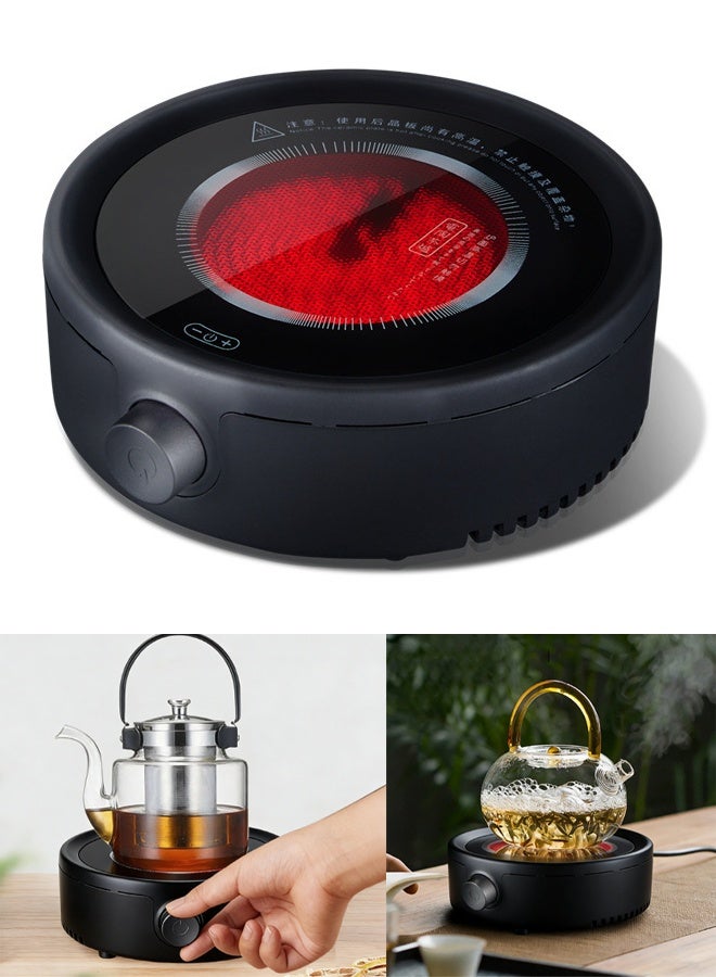 تابيت موقد كهربائي صغير محمول لتسخين القهوة، بقوة 800 واط، مزود بسطح تسخين دائري من السيراميك، يُستخدم لغلي الماء والشاي والقهوة (موقد كهربائي أسود) - Image 1