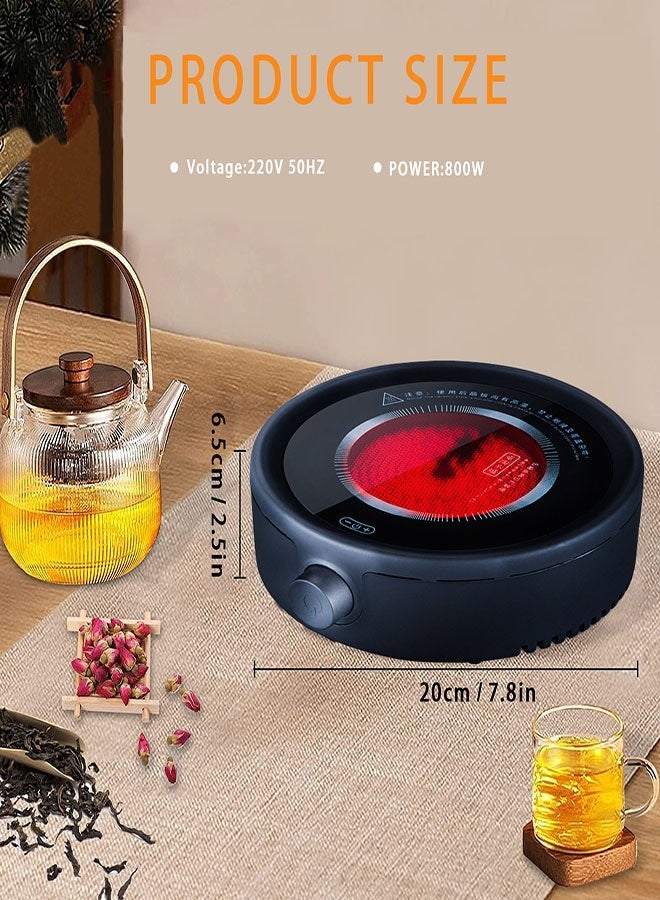 تابيت موقد كهربائي صغير محمول لتسخين القهوة، بقوة 800 واط، مزود بسطح تسخين دائري من السيراميك، يُستخدم لغلي الماء والشاي والقهوة (موقد كهربائي أسود) - Image 5