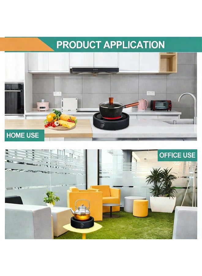 تابيت موقد كهربائي صغير محمول لتسخين القهوة، بقوة 800 واط، مزود بسطح تسخين دائري من السيراميك، يُستخدم لغلي الماء والشاي والقهوة (موقد كهربائي أسود) - Image 4