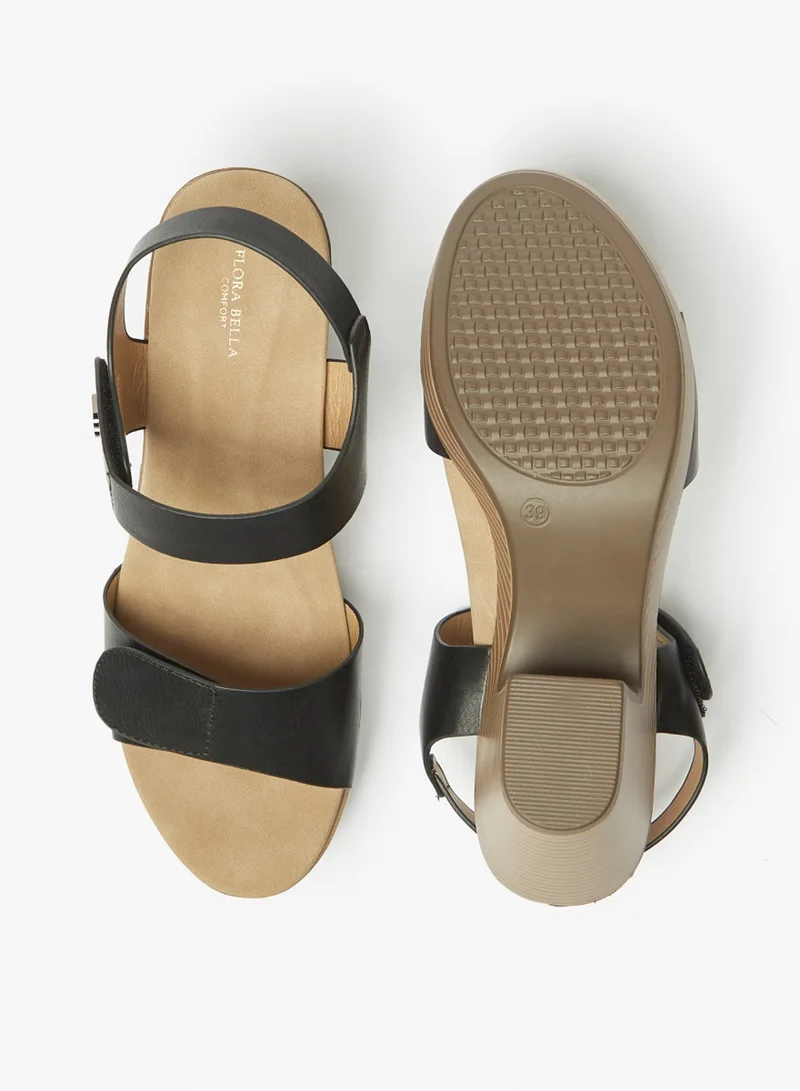 فلورا بيلا من شو إكسبرس Womens Solid Block Heel Strap Sandals With Hook And Loop Closure By Shoexpress