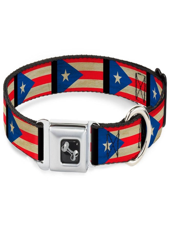 Buckle Down Dog Collar Seatbelt Buckle Puerto Rico Flag Weathered 18 to 32 Inches 1.5 Inch Wide, DC-W34267-WL - Image 1