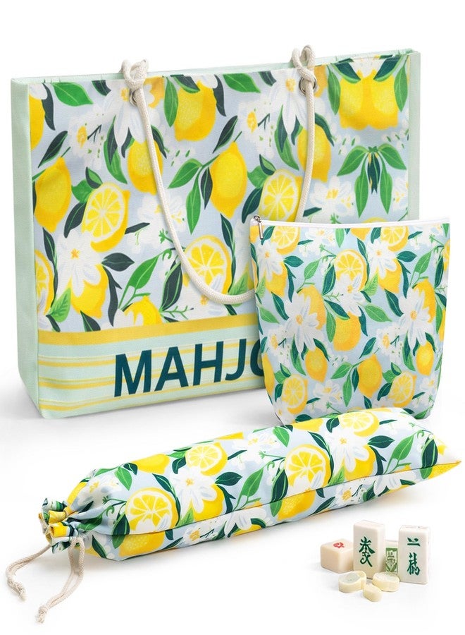 Soulchen 3 Pcs Empty Mahjong Bag Set American Mahjong Buckled and Zippered Carrying Bag with Handle, Tile case and Drawstring Protective Sleeve for Rack Game Travel Accessories Gift(Lemon) - Image 1