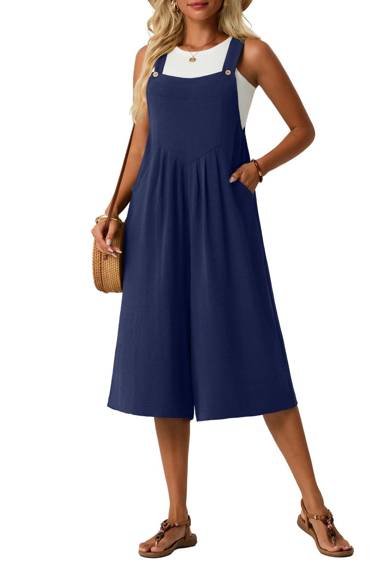 Lepunuo Rompers for Seniors Women Summer Casual Bib Jumpers Boho Short Jumpsuits Overalls with Pockets Vacation - Image 1