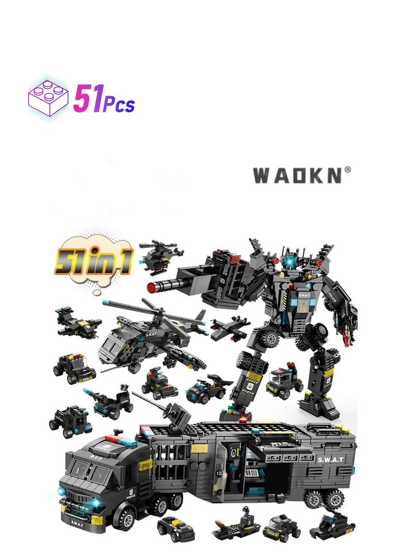 WAOKN Police Series Building Blocks,51 Variants And Transformable Robots,Widely Compatible,Kid Puzzle Toy - Image 1