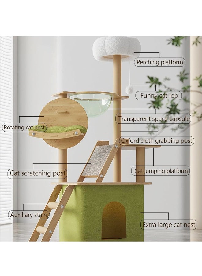 Multifunction Large Cat Tree Nest with Clear Space Capsule Natural Sisal Cat Hammock Playing Toys for Cat Plush Jumping Platform Scratching Post Cat House for Pet Cats 55x40x140