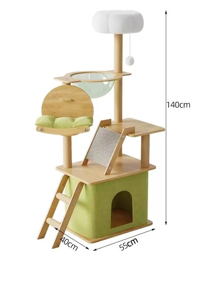 Multifunction Large Cat Tree Nest with Clear Space Capsule Natural Sisal Cat Hammock Playing Toys for Cat Plush Jumping Platform Scratching Post Cat House for Pet Cats 55x40x140