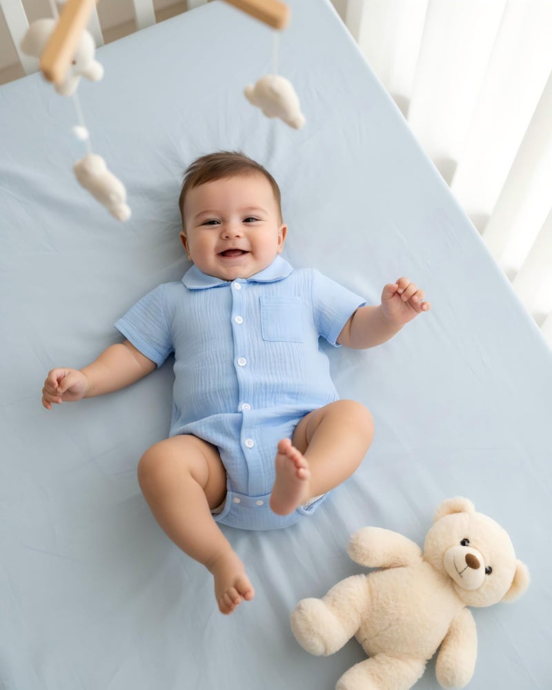Jecson Newborn Boy Clothes Baby Boy Outfits Summer Cotton 2 Piece Set with Button Down Bodysuit and Shorts - Image 5
