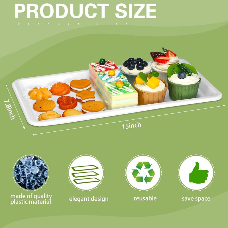 Macarrie 20Piece White Rectangular Plastic Serving Trays Disposable Modern Style 15 x 8 Inch for Party Buffet Wedding Catering Dessert Appetizer - Image 3