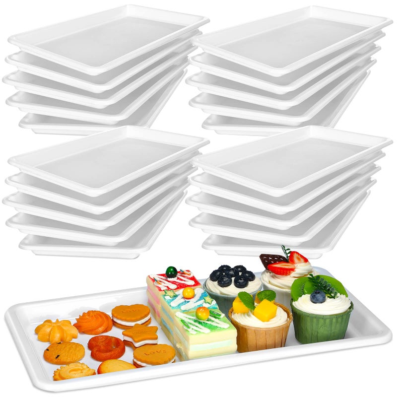 Macarrie 20Piece White Rectangular Plastic Serving Trays Disposable Modern Style 15 x 8 Inch for Party Buffet Wedding Catering Dessert Appetizer - Image 1