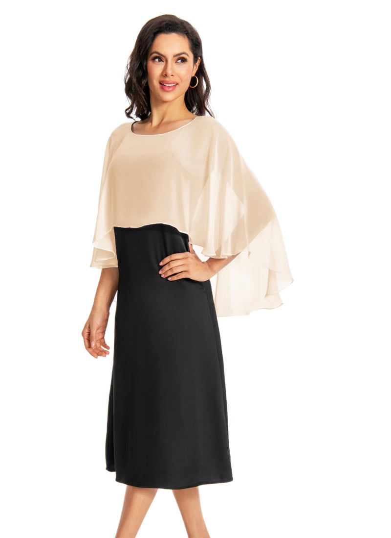 Baoqiya Women's Capelet Shawls and Wraps for Evening Dresses Soft Bridesmaid Shawl Chiffon Cape Wedding Cover Up (Champagne) - Image 1