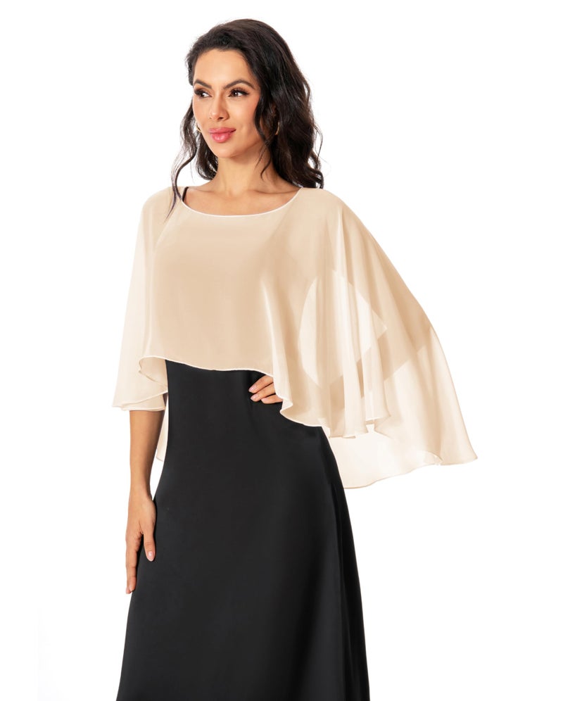 Baoqiya Women's Capelet Shawls and Wraps for Evening Dresses Soft Bridesmaid Shawl Chiffon Cape Wedding Cover Up (Champagne) - Image 5