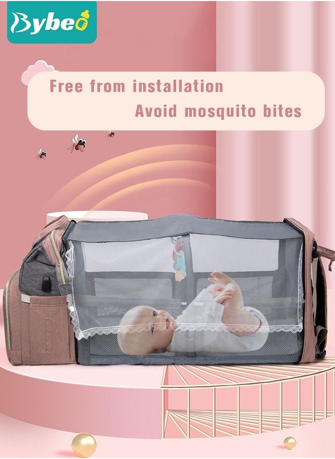 Bybeo - Baby Diaper Bag Backpack Multifunction Diapers Changing Station Toy Bar for Outdoor and Travel, Large Capacity Infant Shower Gifts, USB Port, 3 Toys - Image 1