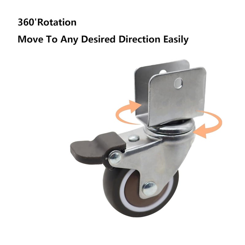 4PCS Heavy Duty Side Mount Caster Wheels 1 5 Inch U Braking Shape Ball Bearing Swivel Castors - Image 5