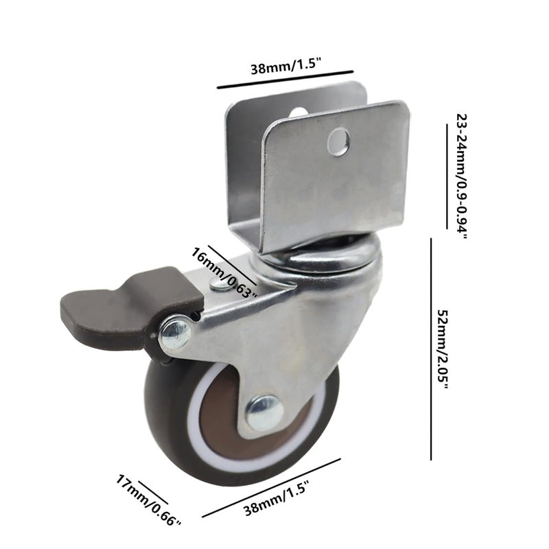 4PCS Heavy Duty Side Mount Caster Wheels 1 5 Inch U Braking Shape Ball Bearing Swivel Castors - Image 3