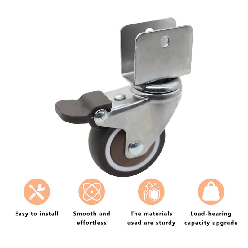 4PCS Heavy Duty Side Mount Caster Wheels 1 5 Inch U Braking Shape Ball Bearing Swivel Castors - Image 4