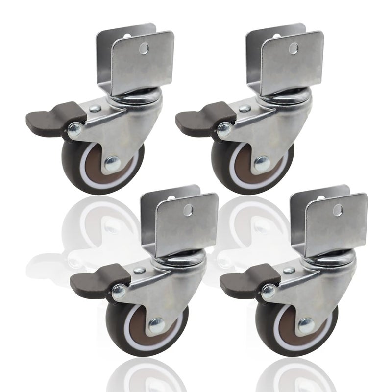 4PCS Heavy Duty Side Mount Caster Wheels 1 5 Inch U Braking Shape Ball Bearing Swivel Castors - Image 2
