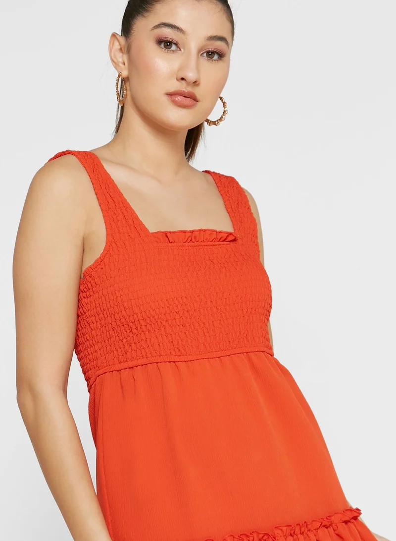 Ginger Scrunched Strap Smocked Tiered Dress