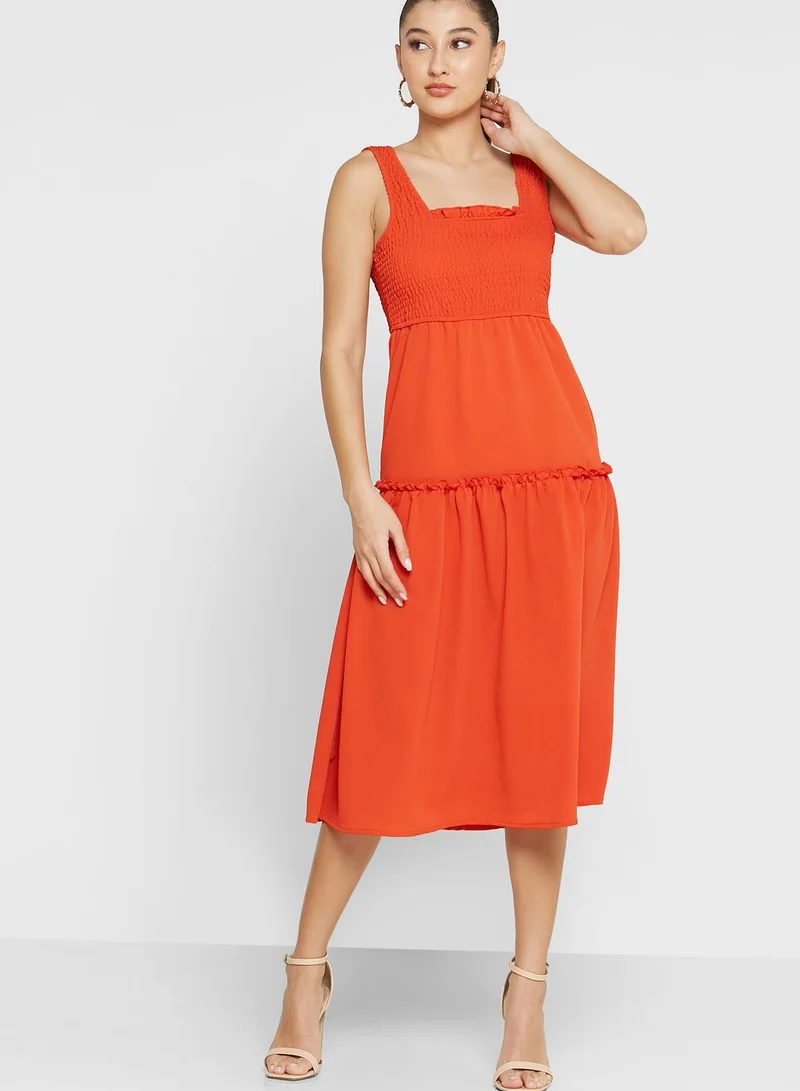 Ginger Scrunched Strap Smocked Tiered Dress