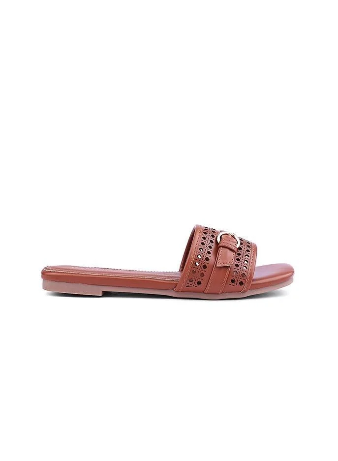 Iconstyle Camel Croc-Embossed Flat Mules for Women | Best Price UAE