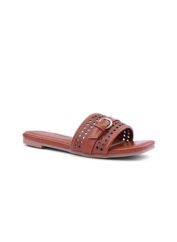 Iconstyle Camel Croc-Embossed Flat Mules for Women | Best Price UAE