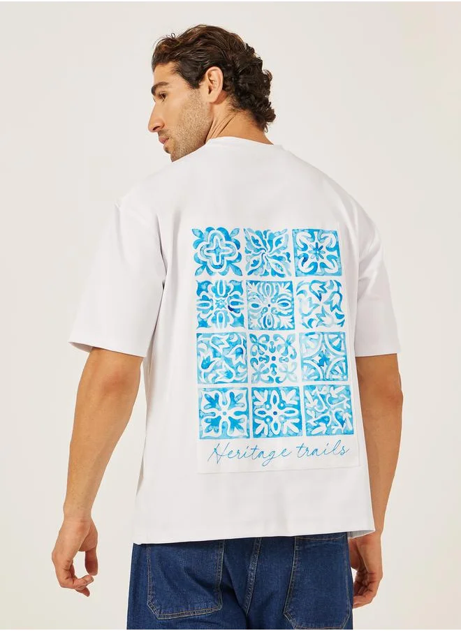 Styli Graphic Print Oversized T-Shirt with Back Applique