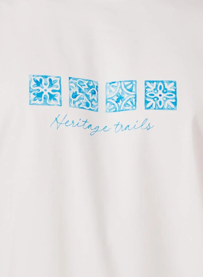 Styli Graphic Print Oversized T-Shirt with Back Applique