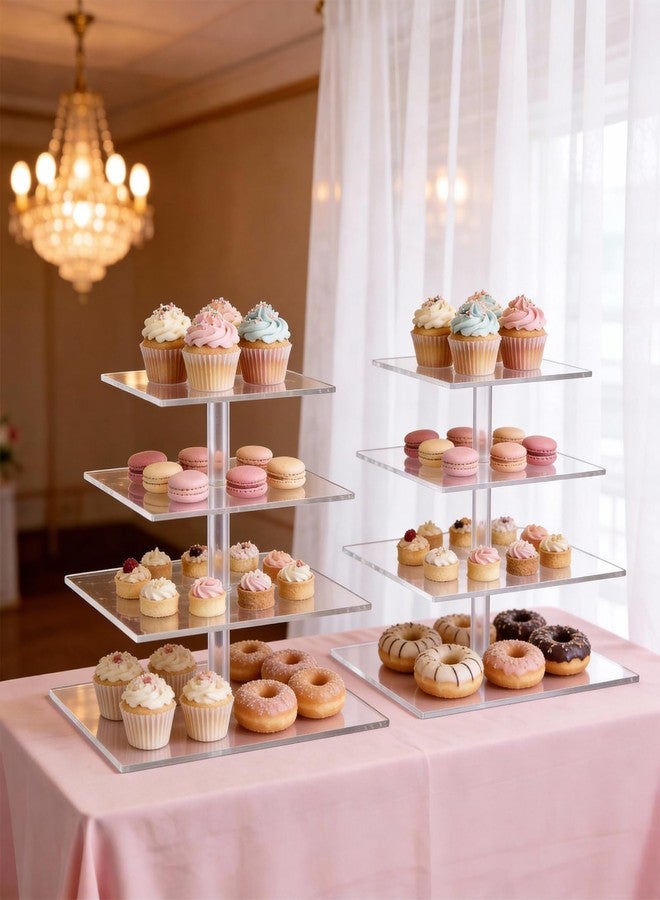 Aulufft 1 Pcs Clear Cupcakes Stand, 4-Tier Acrylic Cupcake Stand for 50 Cupcakes, Large Square Cupcake Holders for Birthday Cady Bar Décor Weddings Parties Events Anniversary - Image 5