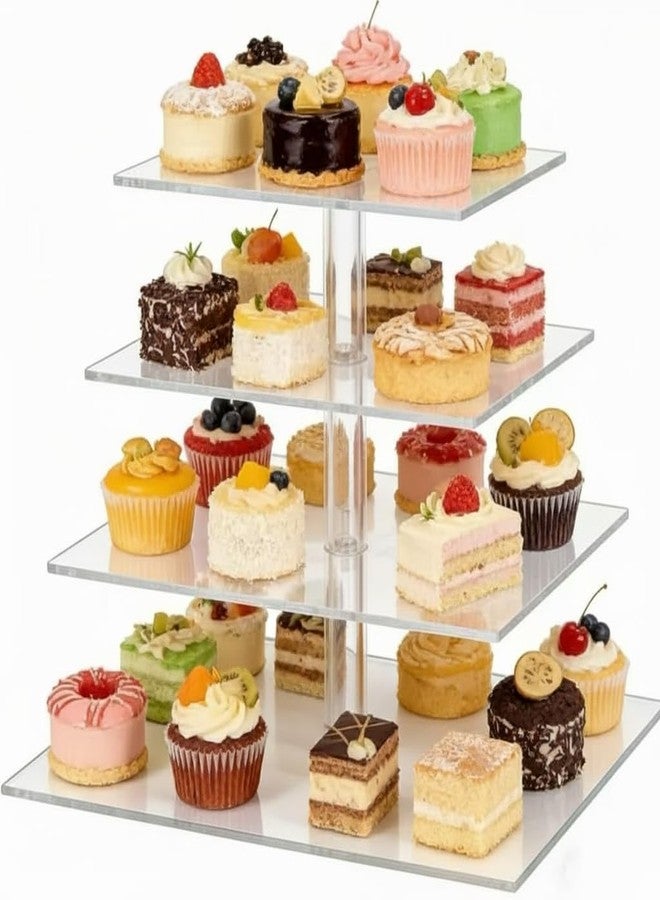 Aulufft 1 Pcs Clear Cupcakes Stand, 4-Tier Acrylic Cupcake Stand for 50 Cupcakes, Large Square Cupcake Holders for Birthday Cady Bar Décor Weddings Parties Events Anniversary - Image 1