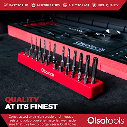 Olsa Tools Hex Bit Organizer with Magnetic Base - Professional Quality Hex Bit Holder for Specialty, Drill or Tamper Bits - Red - Part: 1001 - Image 2