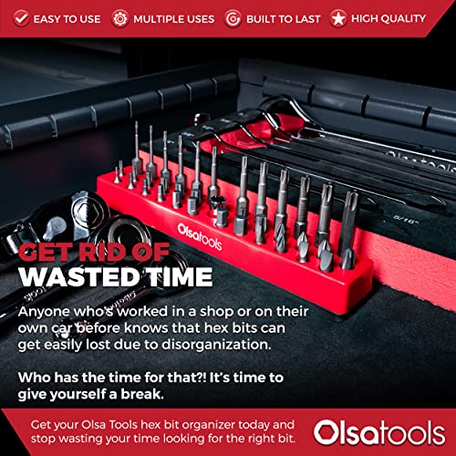 Olsa Tools Hex Bit Organizer with Magnetic Base - Professional Quality Hex Bit Holder for Specialty, Drill or Tamper Bits - Red - Part: 1001 - Image 3