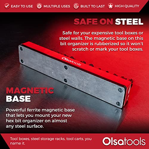 Olsa Tools Hex Bit Organizer with Magnetic Base - Professional Quality Hex Bit Holder for Specialty, Drill or Tamper Bits - Red - Part: 1001 - Image 4