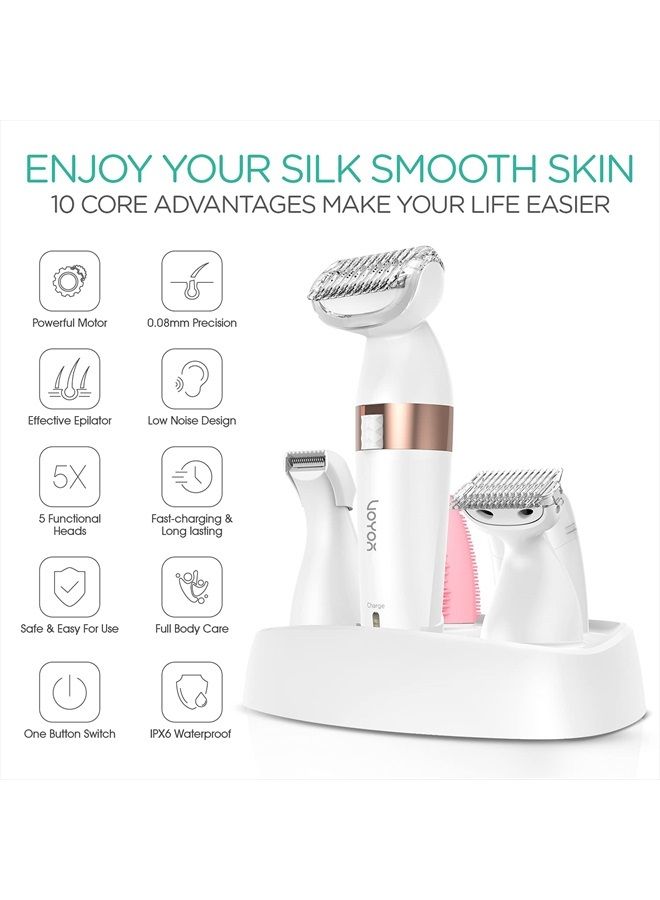 VOYOR Electric Shaver for Women Bikini Trimmer Hair Remover for Face Body, 5 in 1 Groomer Kit Lady Shaver Bikini Razor women for Hair Trimmer, Cordless Rechargeable Waterproof ES500 - Image 2