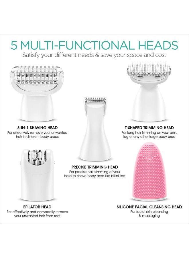 VOYOR Electric Shaver for Women Bikini Trimmer Hair Remover for Face Body, 5 in 1 Groomer Kit Lady Shaver Bikini Razor women for Hair Trimmer, Cordless Rechargeable Waterproof ES500 - Image 4