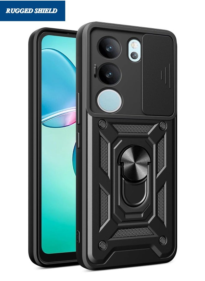 RUGGED SHIELD VIVO V29 5G Case, VIVO V29 Case with Slide Camera Cover, Military Grade Heavy Duty Shockproof Phone Case Cover with Ring Kickstand for VIVO V29 5G, Black  - Image 1