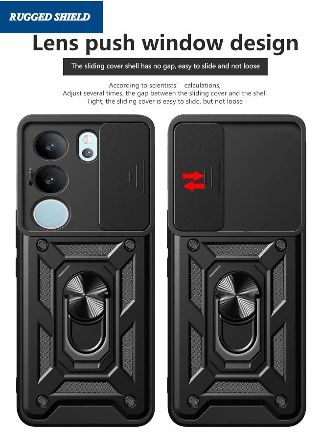 RUGGED SHIELD VIVO V29 5G Case, VIVO V29 Case with Slide Camera Cover, Military Grade Heavy Duty Shockproof Phone Case Cover with Ring Kickstand for VIVO V29 5G, Black  - Image 3