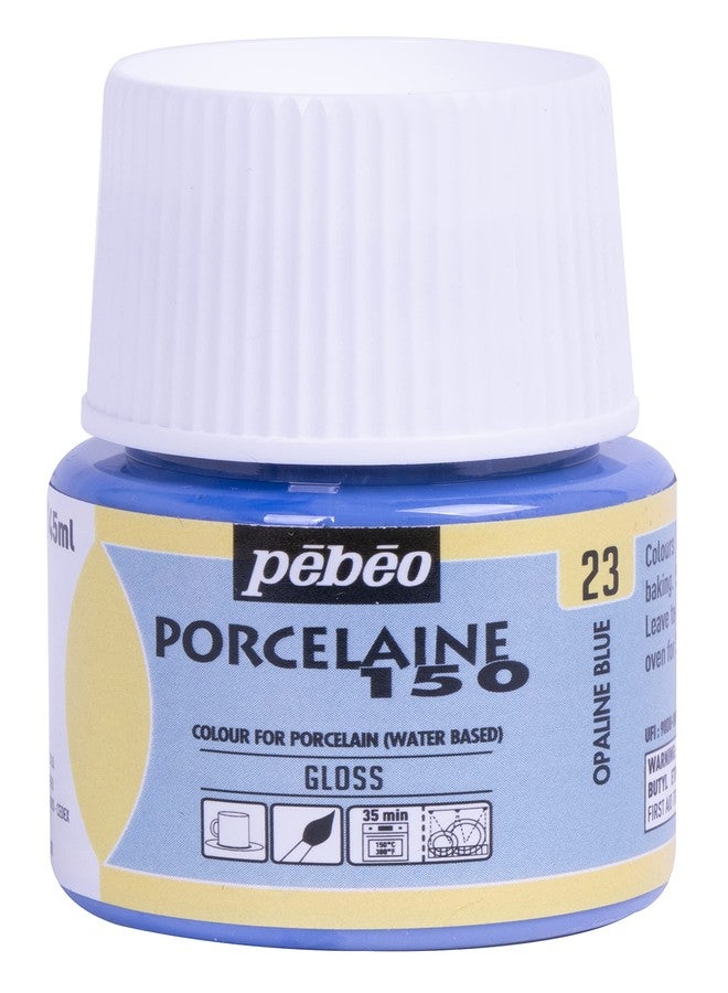 Pebeo طلاء السيراميك بيبيو بورسلين 150 - ألوان طلاء عالية اللمعان قائمة على الماء للبورسلين، مستلزمات فنية متميزة، غير سامة وآمنة للحرارة، زجاجة 45 مل، أزرق أوباليني