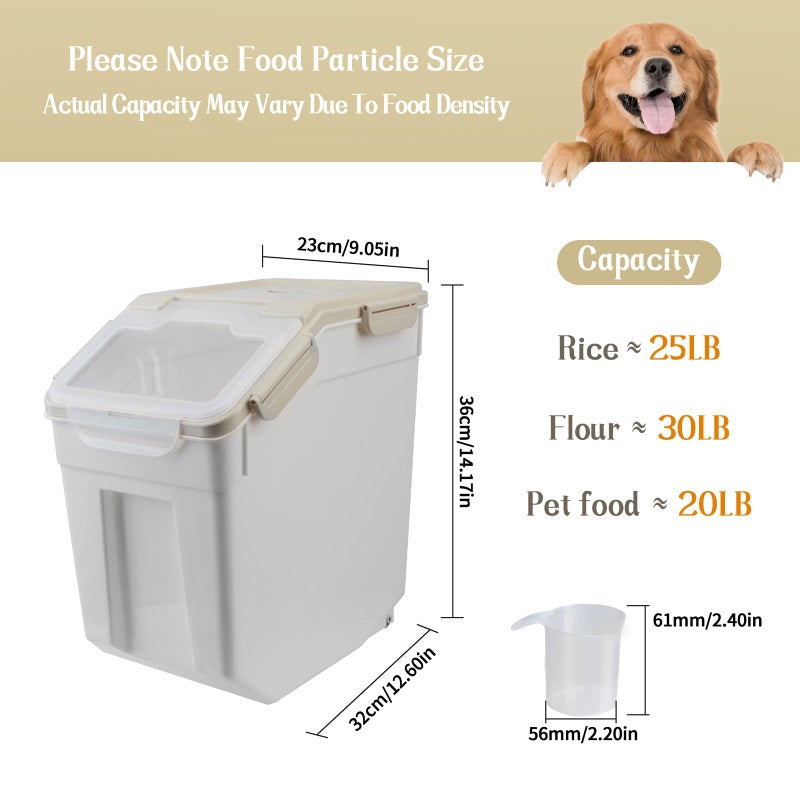 Begino Large Flour Storage Container Bin 25lb, 4Pack Airtight Rice Storage Containers with Wheels Seal Locking Lid, BPA Free with Measuring Cup&Scoop for Flour, Rice, Grain(Gray) - Image 2