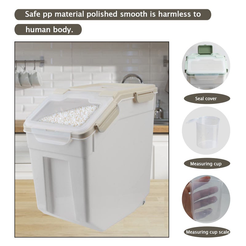 Begino Large Flour Storage Container Bin 25lb, 4Pack Airtight Rice Storage Containers with Wheels Seal Locking Lid, BPA Free with Measuring Cup&Scoop for Flour, Rice, Grain(Gray) - Image 4
