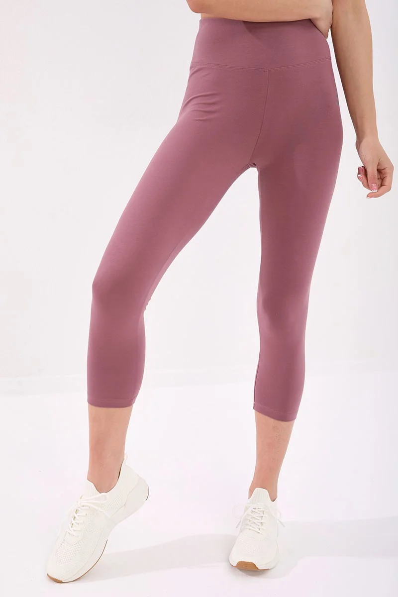 Tommy Life Dusty Rose Women's High Waist Slim Fit Skinny Leg Capri TIGHTS-93097