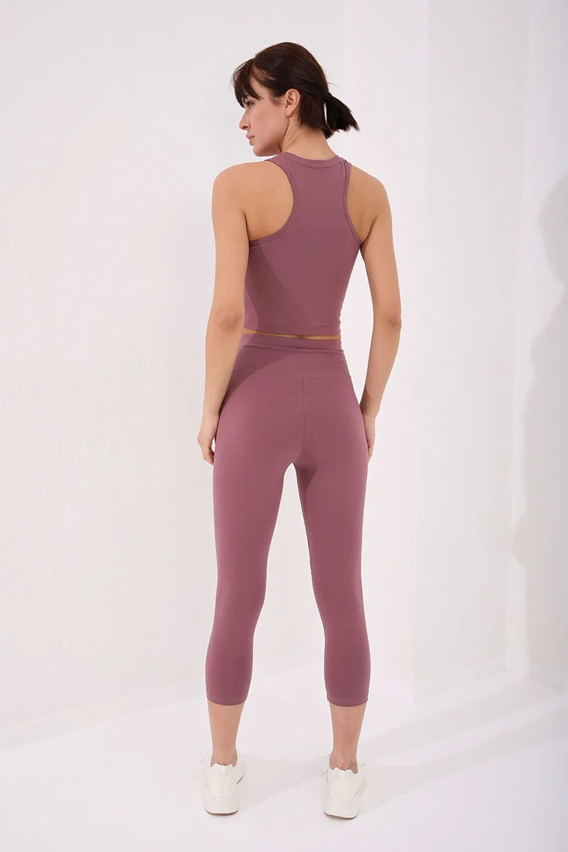 Tommy Life Dusty Rose Women's High Waist Slim Fit Skinny Leg Capri TIGHTS-93097