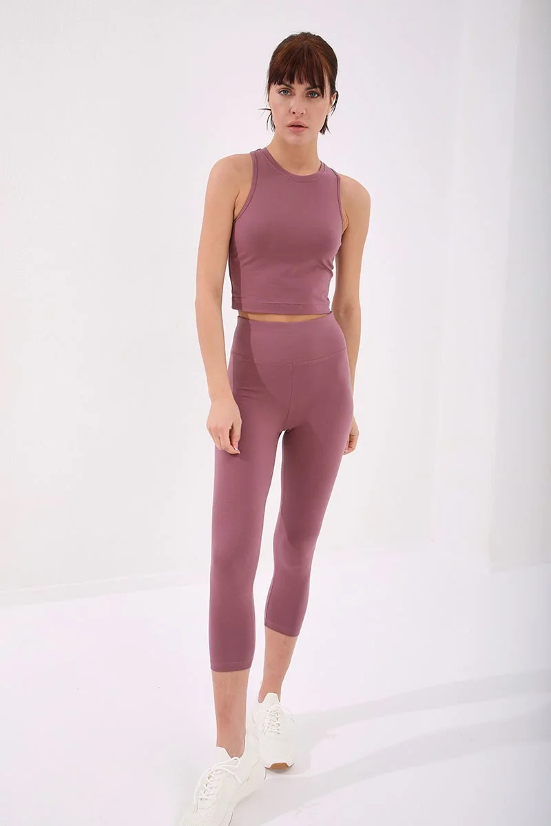 Tommy Life Dusty Rose Women's High Waist Slim Fit Skinny Leg Capri TIGHTS-93097
