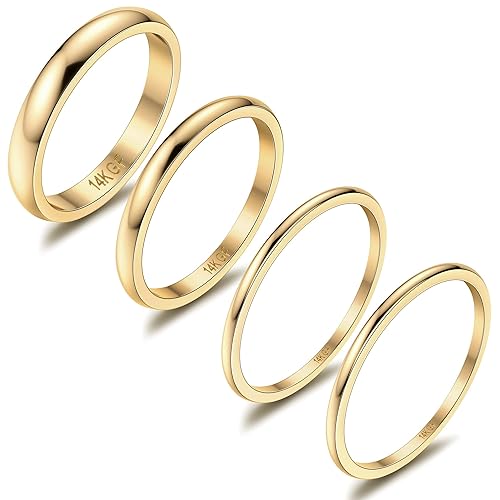 THUNARAZ 14K Gold Filled Rings Stacking Rings for Women Stackable Thin Gold Ring Plain Pinky Thumb Midi Statement Band Ring Comfort Fit 4Pcs 1mm 2mm 3mm 5mm - Image 1