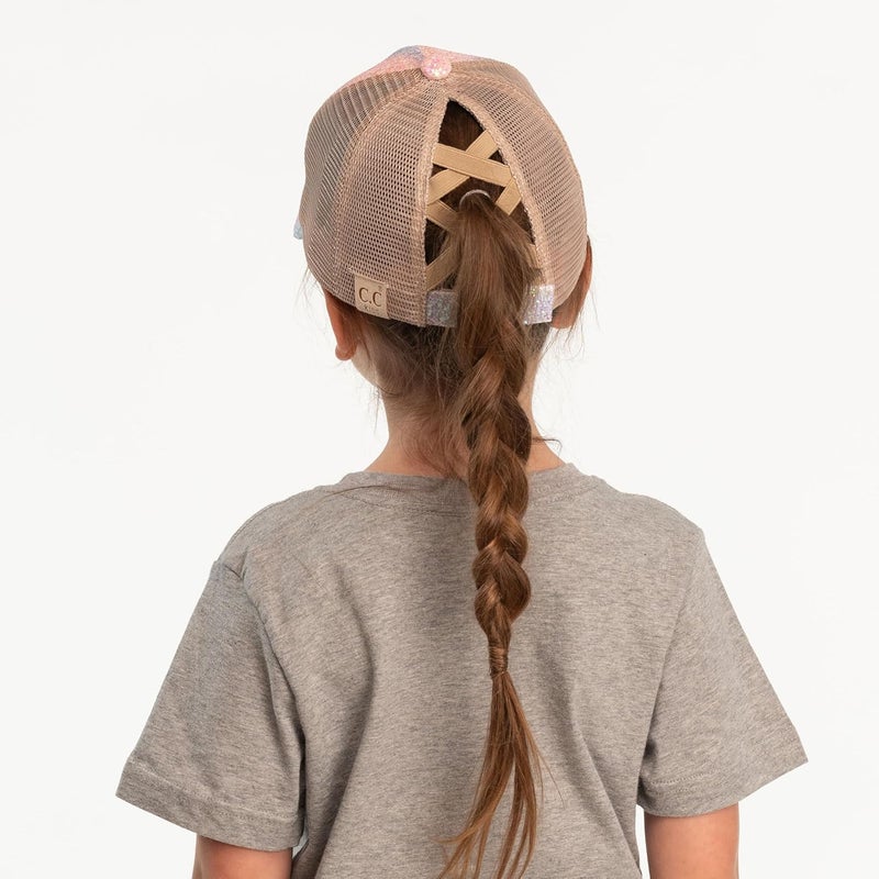 Cc Ponycap Messy High Bun Ponytail Adjustable Glitter Mesh Trucker Baseball Cap - Image 4