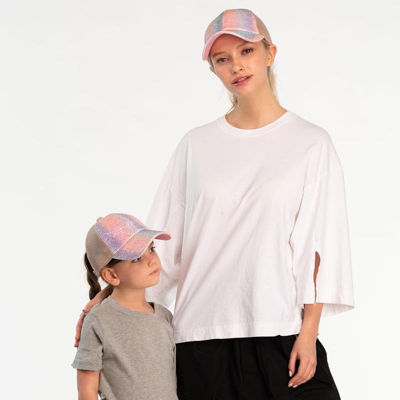 Cc Ponycap Messy High Bun Ponytail Adjustable Glitter Mesh Trucker Baseball Cap - Image 5