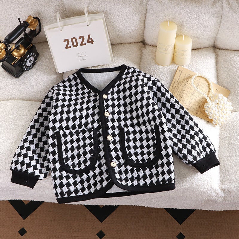 2024 Kids Chic Houndstooth Jacket Autumn Spring Gsa01 black  - Image 5