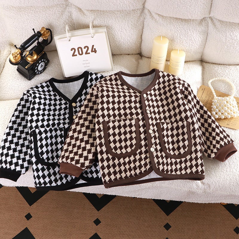 2024 Kids Chic Houndstooth Jacket Autumn Spring Gsa01 black  - Image 3